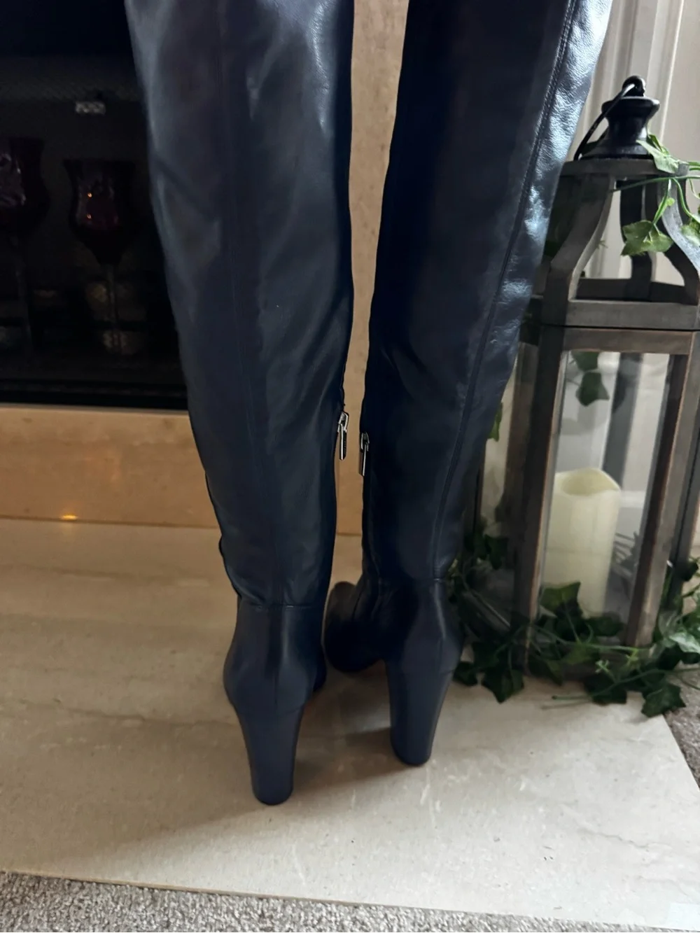 NEW Vince Camuto Demerri Black Knee-High Leather Block Heel Boots